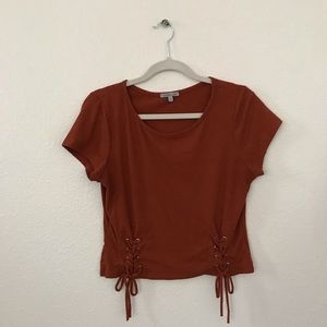 Orange T Shirt with Lace-Up Accents